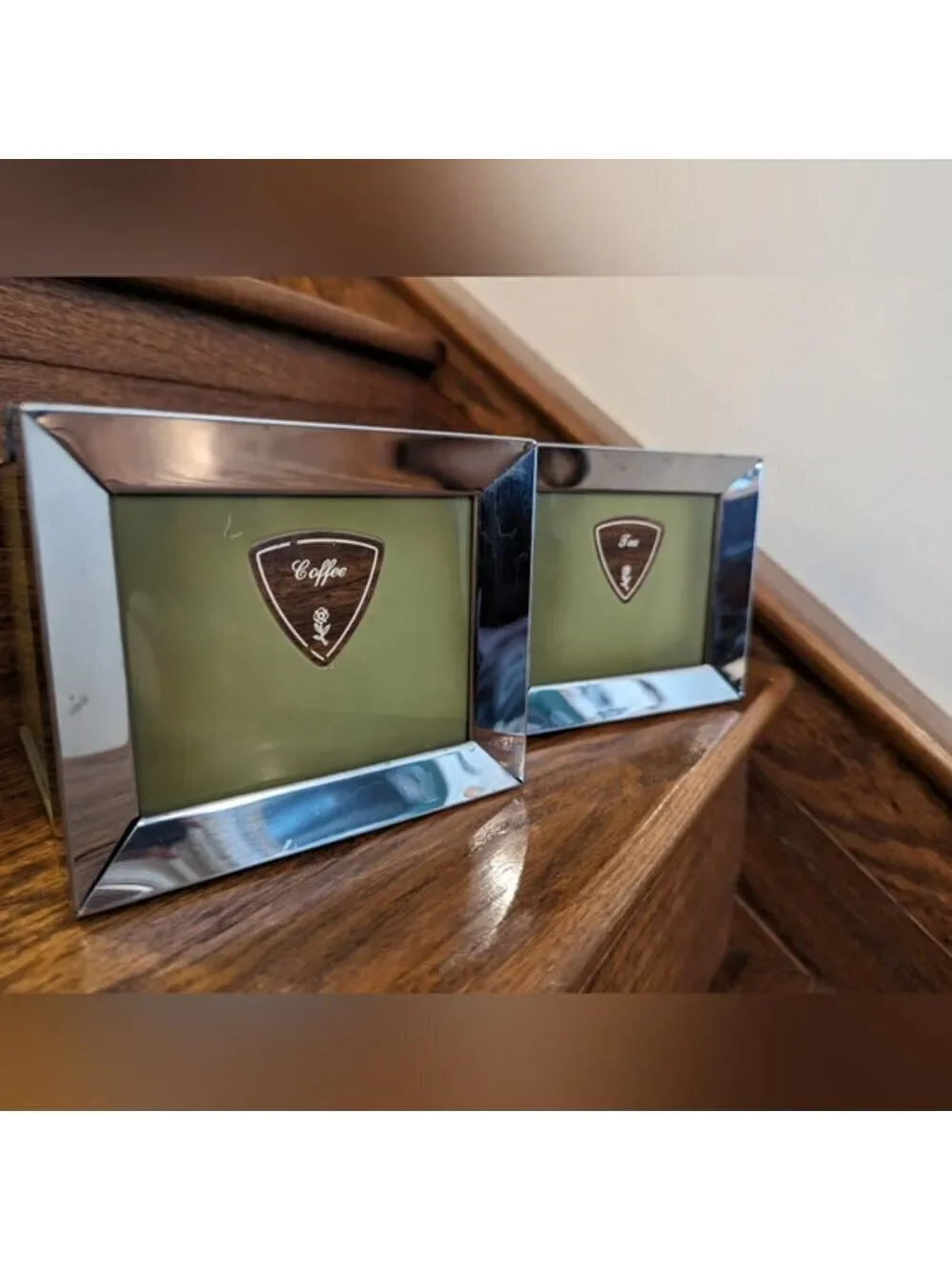 Vintage Lady Garner Avocado Green MCM Chrome tea & coffee Canisters